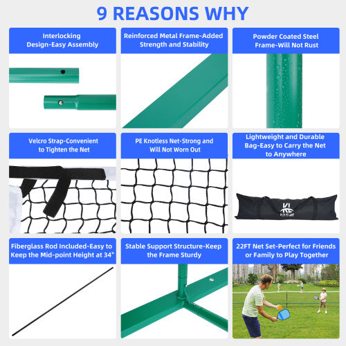 πΈοΈ Full-Size Portable Net (22FT) β Court Setup in Minutes